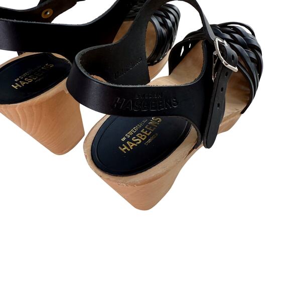 Swedish Hasbeens Woven Clog Sandals 36 US 6 Black Heeled Shoes Boho - Picture 5 of 10